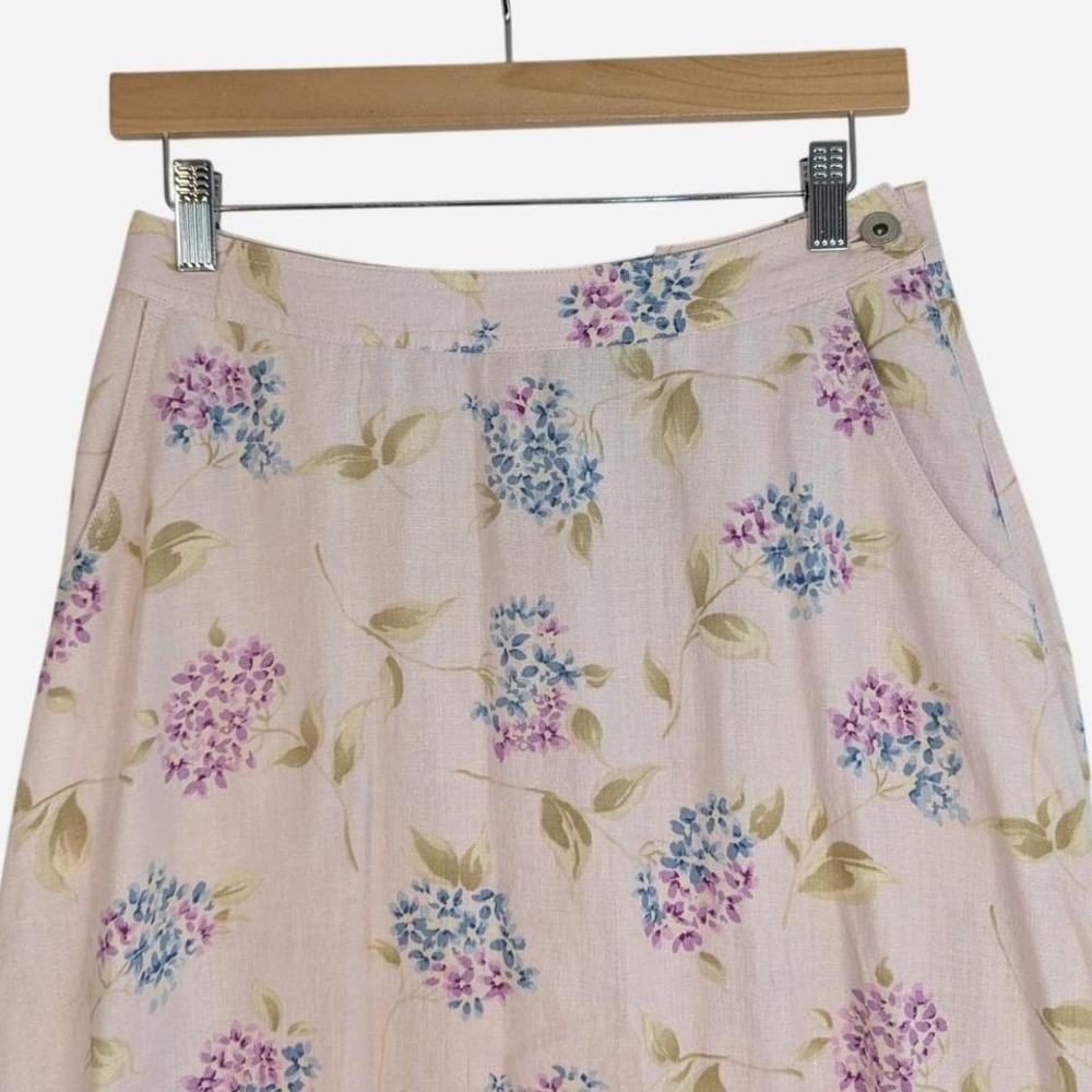 Vintage Liz Claiborne Lizwear Hydrangea Linen Midi Skirt Size 8 - Picture 3 of 6
